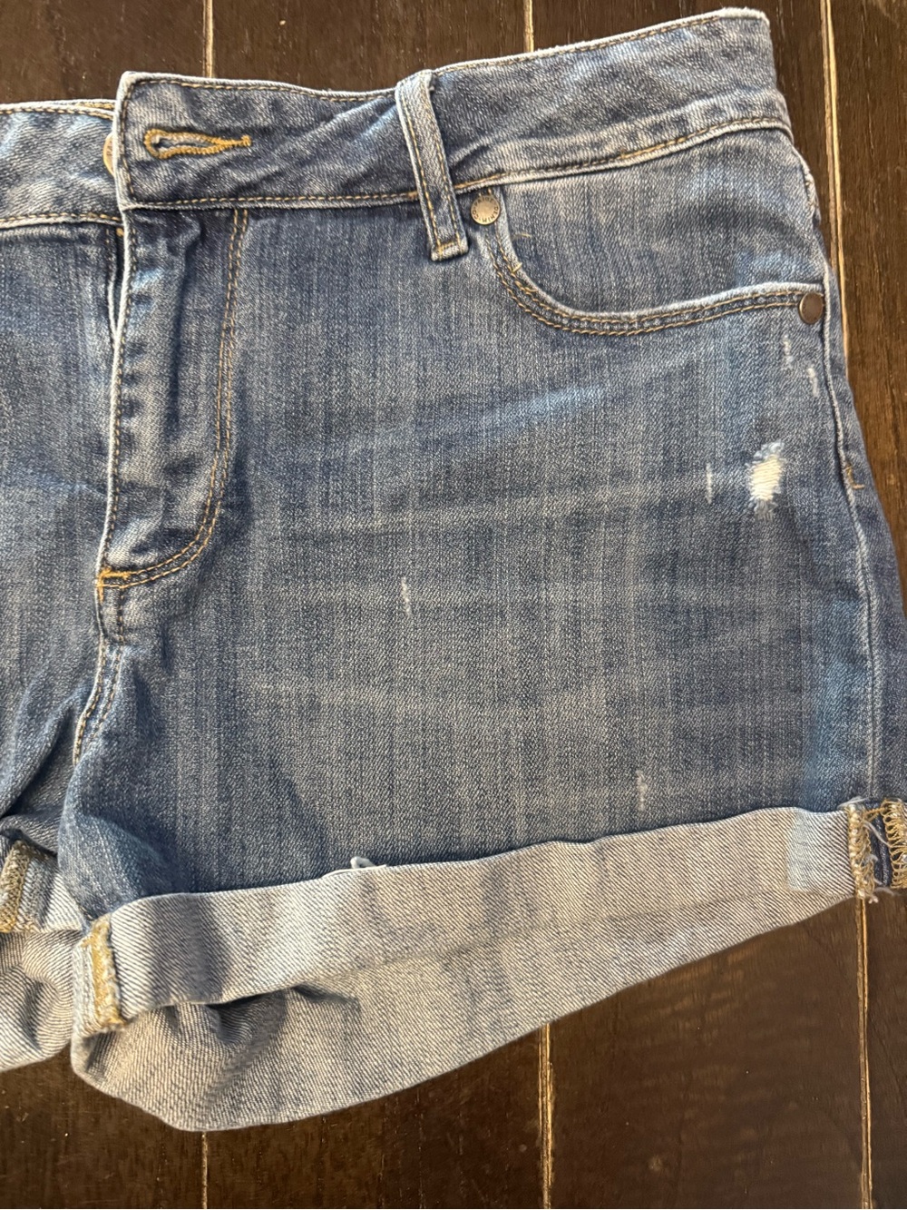 PAIGE Blue Rolled Cuff Denim Shorts - Picture 2 of 5